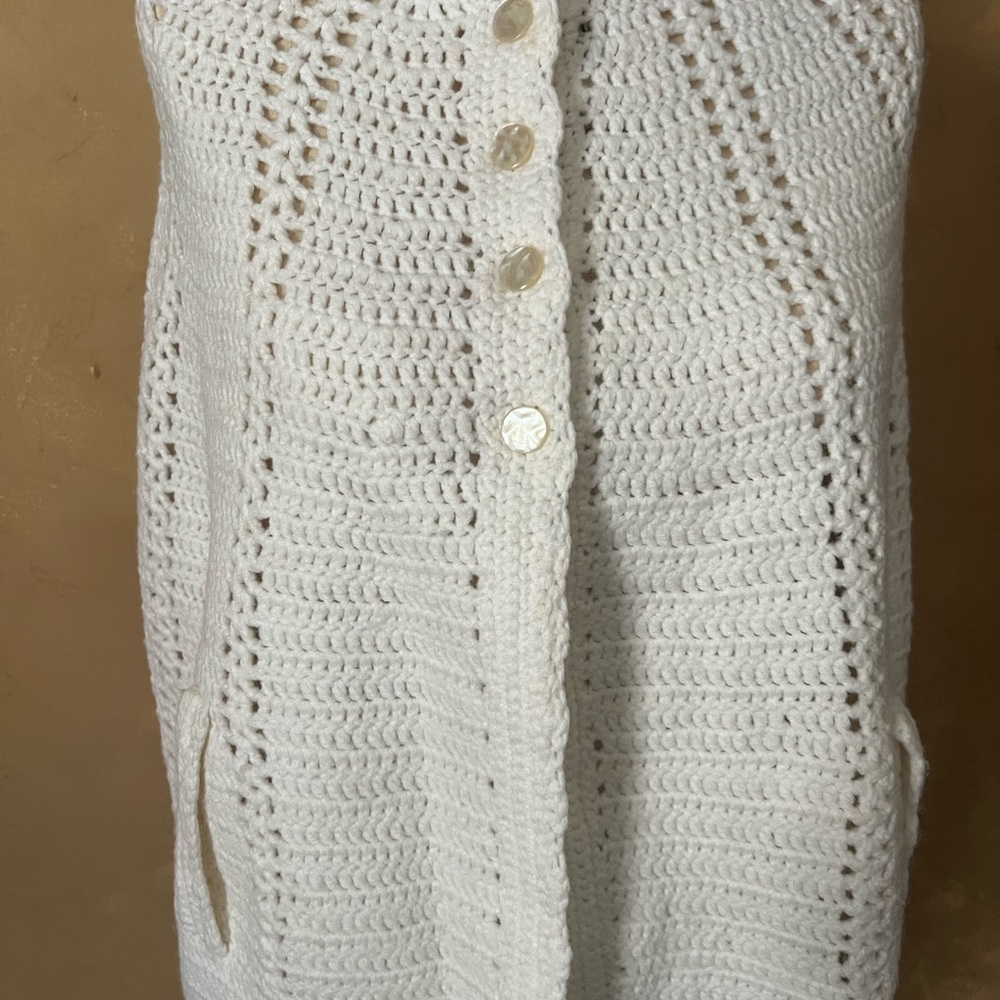 Crocheted Caplet Granie Chic White Shell Buttons … - image 8